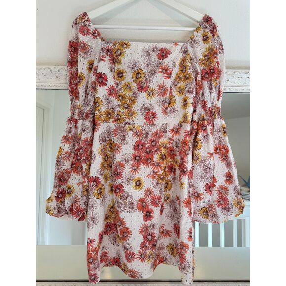 Wayf Somerset Puff Sleeve Daisy Floral Print Eyelet Mini Dress XS NWT - Picture 8 of 12